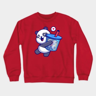 Cute Panda Holding Boba Milk Tea Drink Cartoon Crewneck Sweatshirt